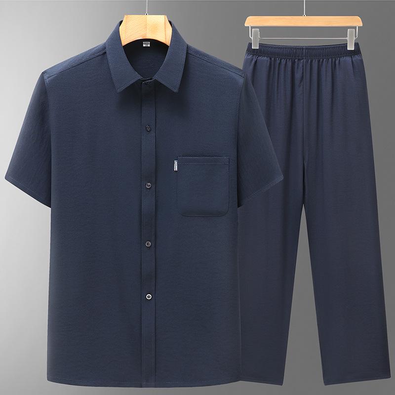 

Men s Chinese Style Tang Suit Grandpa Shirt & Pants Set - Ethnic Hanfu for Middle-Aged & Elderly Size 42 (Weight 73-80 kg)