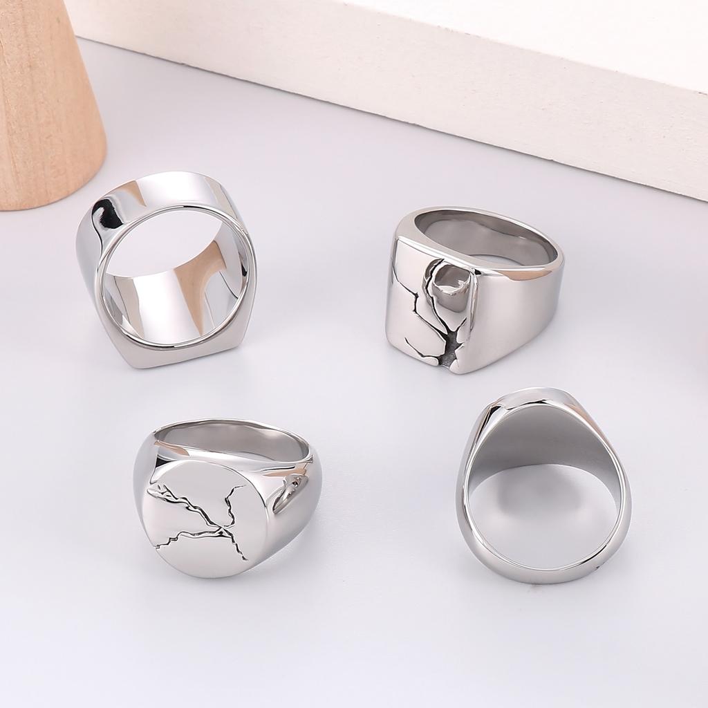Punk Cracks Charm Ring for Men Stainless Steel 316L Shiny Anillos Accessories Personalized Lightning Party Jewelry