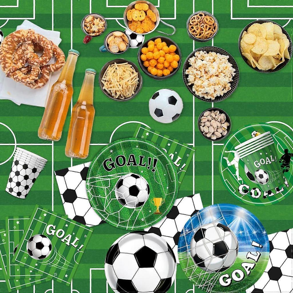 Soccer Birthday Party Decorations Include Plates, Napkins, Cups, Cutlery, Banner, Balloons, Tablecloth, Cake & Cupcake Toppers for Sports Soccer Theme