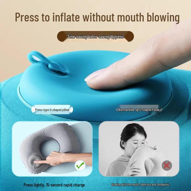 Inflatable U-Shaped Travel Neck Pillow for Airplanes & Trains