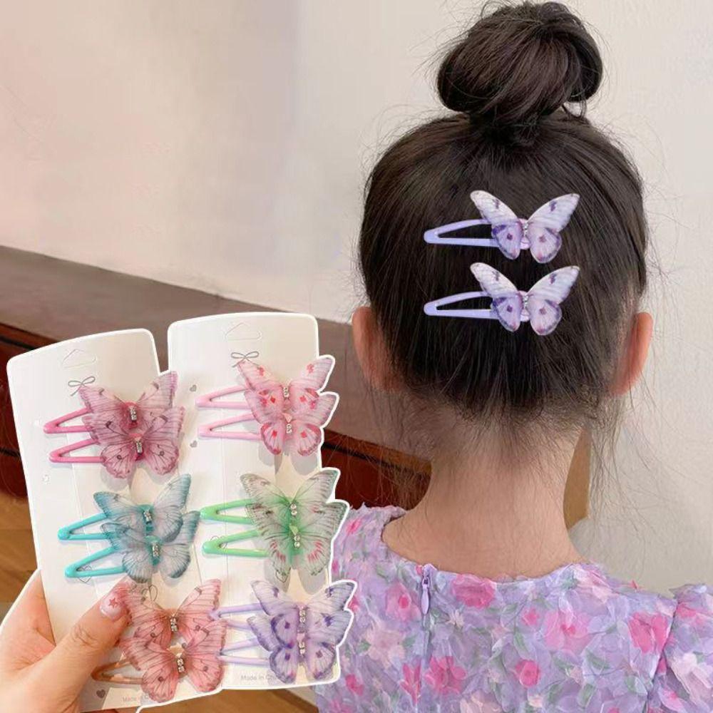 

6 шт./компл., двухслойная челка, шпилька, головной убор, заколка для девочек, милые заколки для волос в форме бабочки