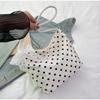 Polka Dot Nylon Shoulder Bag Cute Lace Bow Decor Casual Hobo Bag Lightweight Daily Purse Handbag Vertical Square Underarm Bag