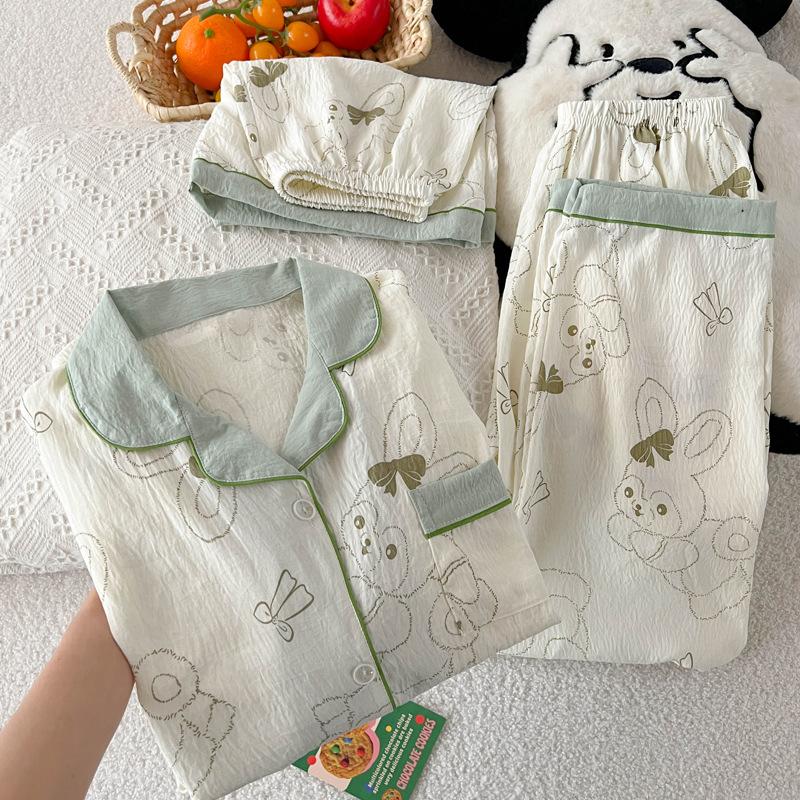 

Пижама женская летняя облачный хлопок короткий рукав милая пачка домашняя одежда комплект из трех предметов M