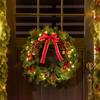 60cm Pre-Lit Artificial Christmas Door Wreath Holly LED Decor Pine Cones Hanging Glittered Festival Indoor Decoration