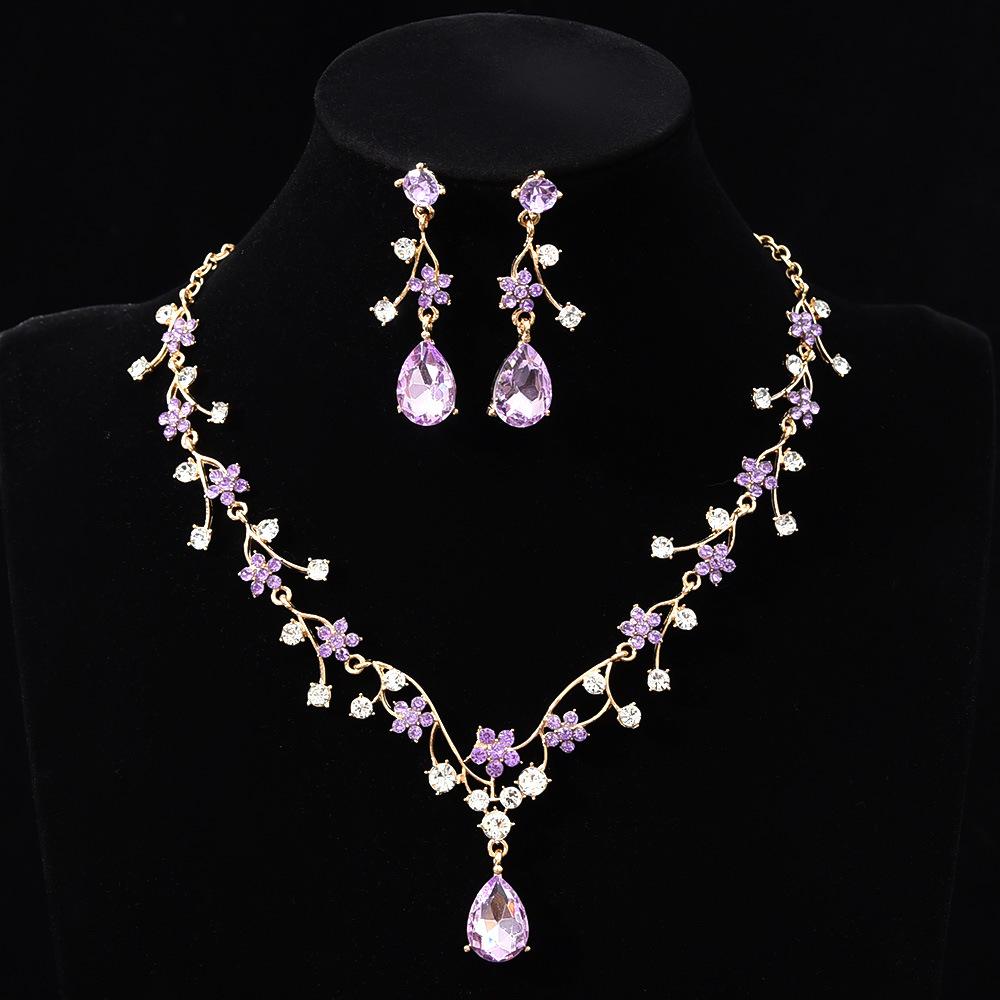New fashion temperament flower zircon super flash necklace earrings set bridal dress necklace jewelry
