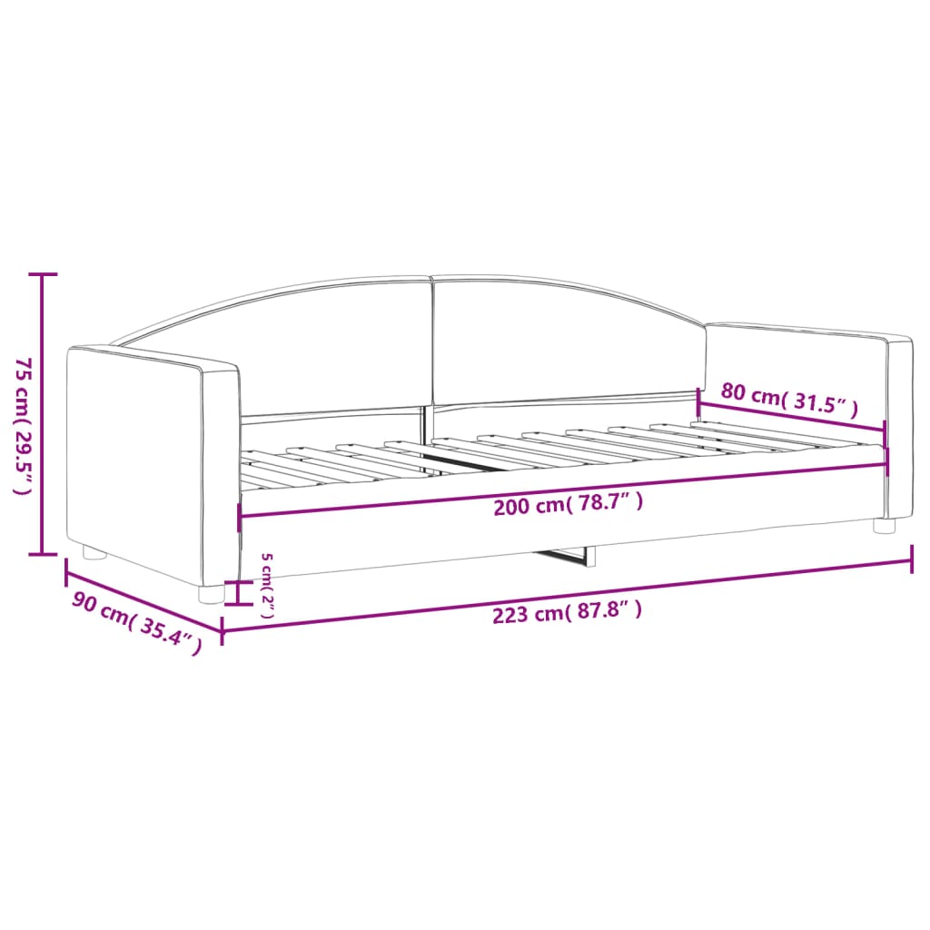 Daybed Dark Grey 80x200 Cm Fabric
