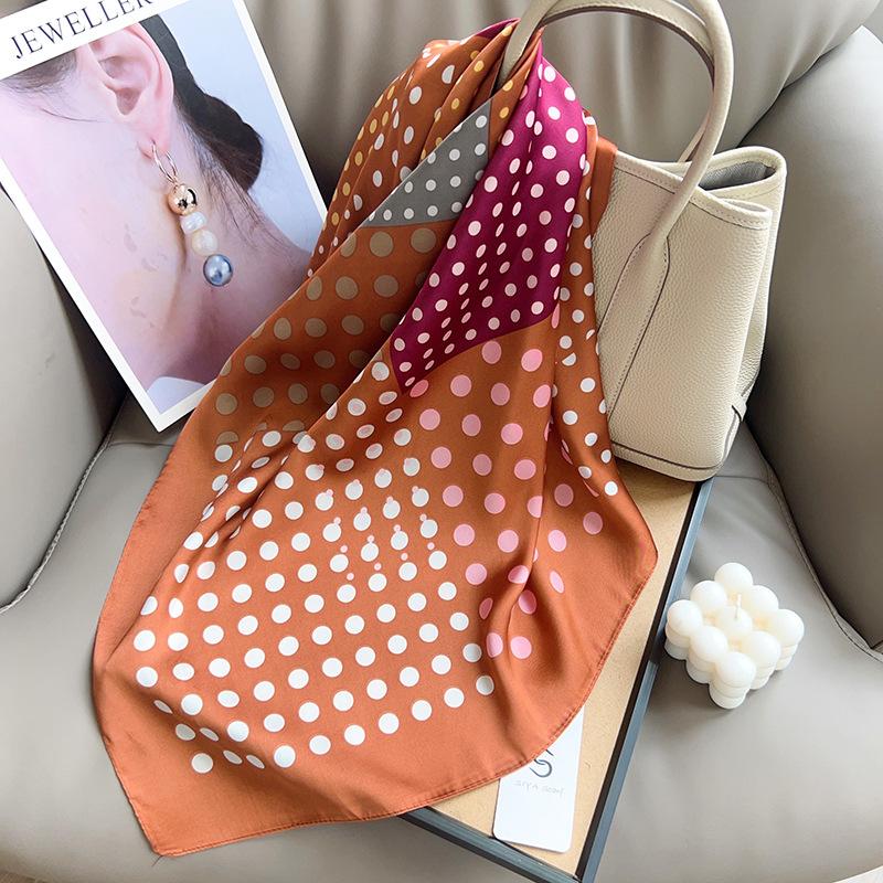 Small polka dot small square scarf women's silk scarf summer thin breathable high sense sun protection versatile scarf fashion scarf headscarf