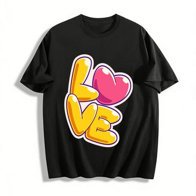 Liebes Herz Buchstaben Druck Lässiges T-Shirt Unisex Lockerer Schnitt Rundhalsausschnitt Oberteil Für Den Täglichen Gebrauch Reines Baumwoll-T-Shirt