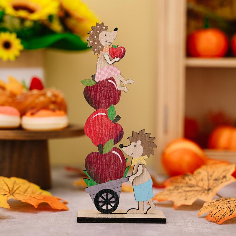 

Christmas & Thanksgiving Decorations - Harvest Season Rudolf Hedgehog Apple Wooden Cartoon Decor, Home Decor