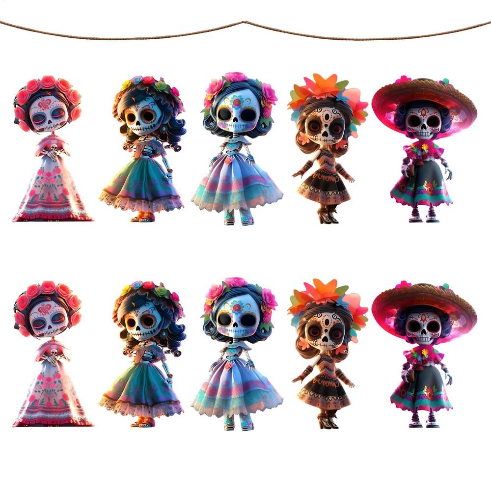 Neu 10 Stück/Set Gruselige Puppe Halloween Baumschmuck 2D Punk Geist Ornament Acryl Gotisch Mit 16 Fuß Seil Dekoration Für Party Hängend
