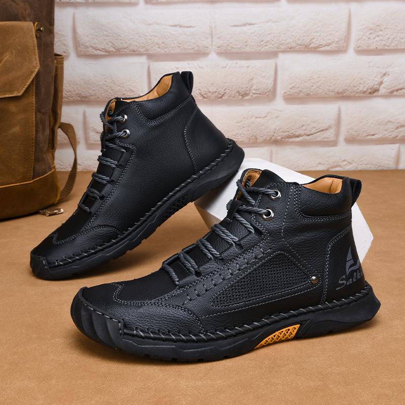 Men's Plus Size Martin Boots - Stylish High-Top Work Shoes for Autumn/Winter, Height-Boosting and Versatile for Outdoor Wear