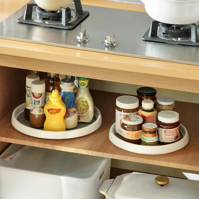 360 Rotatable Anti Sliding Kitchen Condiment Rotatable Storage Rack Tableware Cabinet Round Multi-purpose Storage Rack