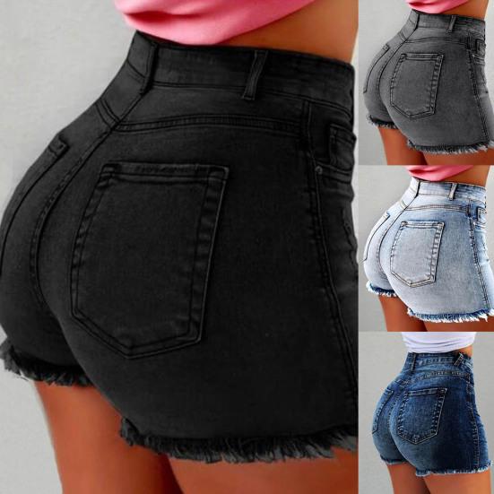 Summer High Waist Denim Shorts Women's Fringe Frayed Ripped Jeans Hot Pants