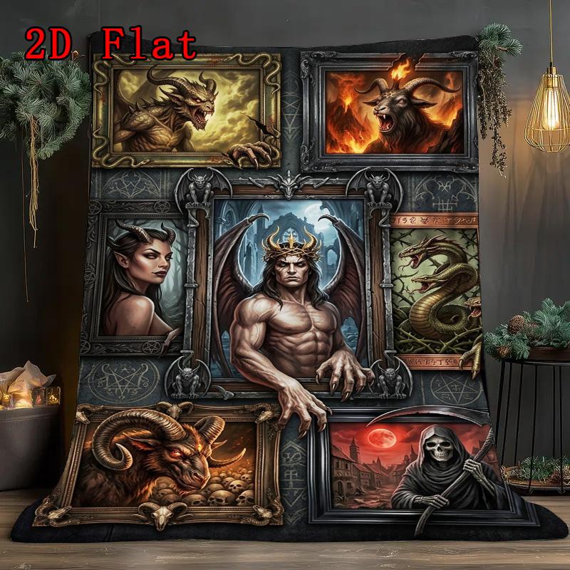 Dark Fantasy Creatures 2D Flat Pattern Flannel Blanket, High Quality All Seasons, Home Decor, Warmth and Comfort, Perfect for Christmas Gifts.