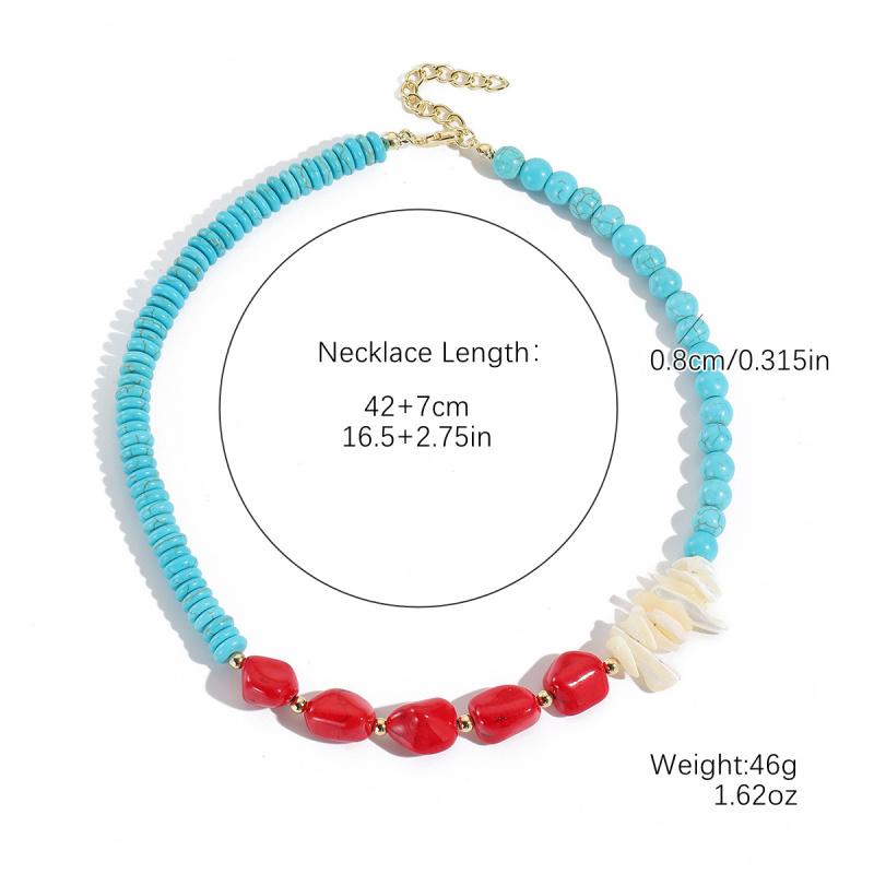 Turquoise Stone Beaded Necklace With Water Drop Pendant Blue Green Beads Layered Look Daily Jewelry For Women Casual Commuter Style 41-50 Cm