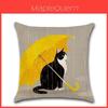 Exquisite Pillow Cushion Cover For Sofa Home Decor With Cat Pattern In Premium Linen