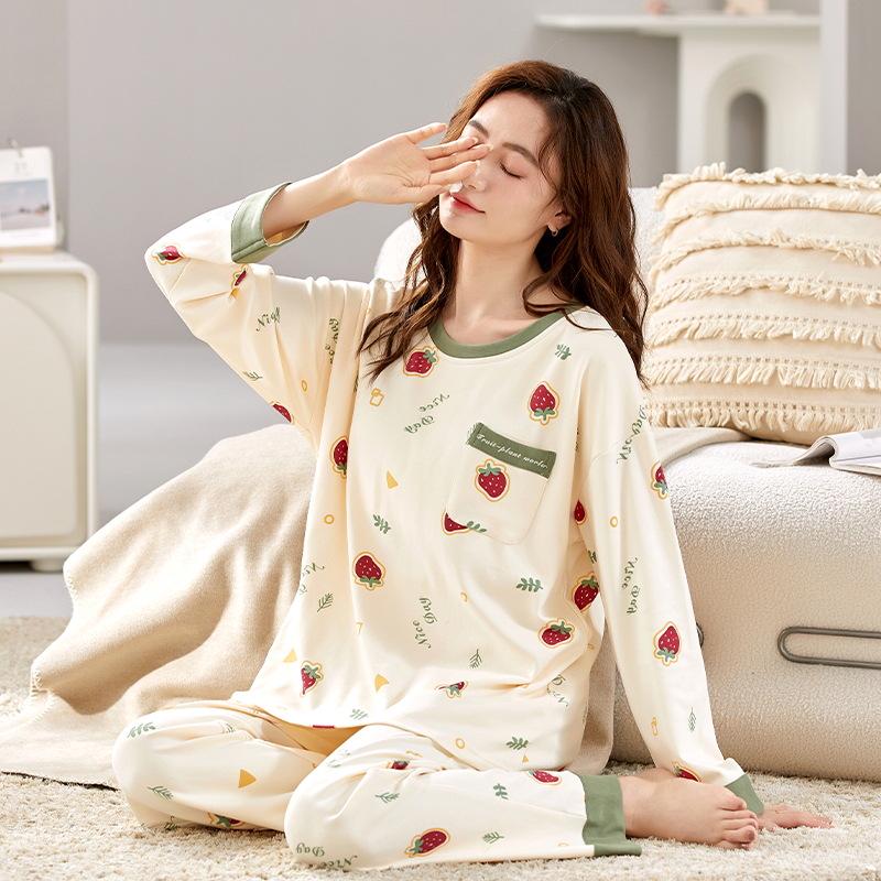 Damen Langarm Baumwoll-Pyjama-Set für Herbst/Winter