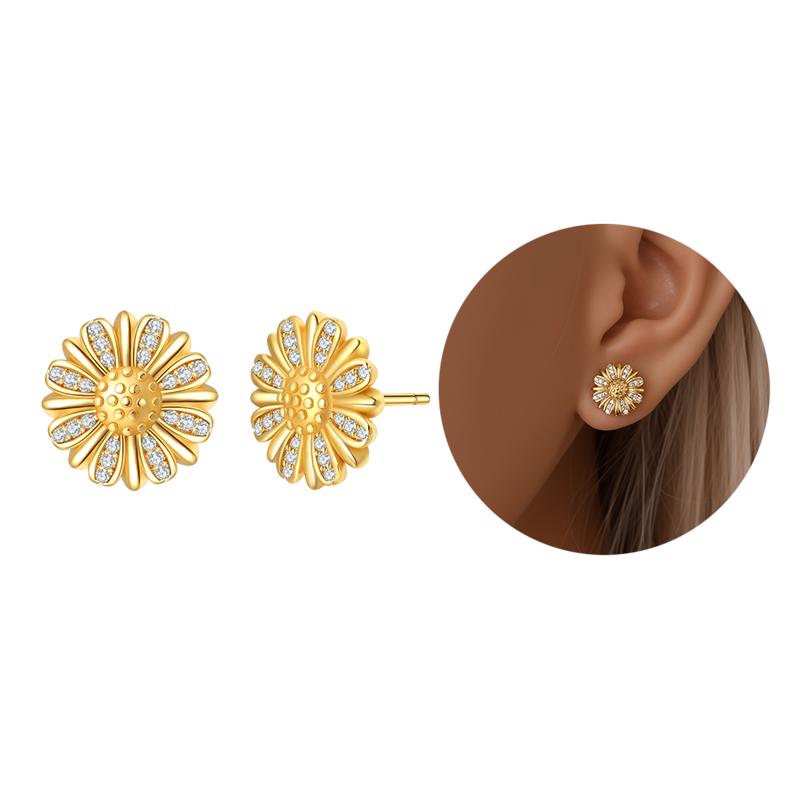 Silver 925 Heart CZ Cubic Zircon Round Daisy Flower Trio Stud Earrings for Women Silver S925 Original Fashion Jewelry