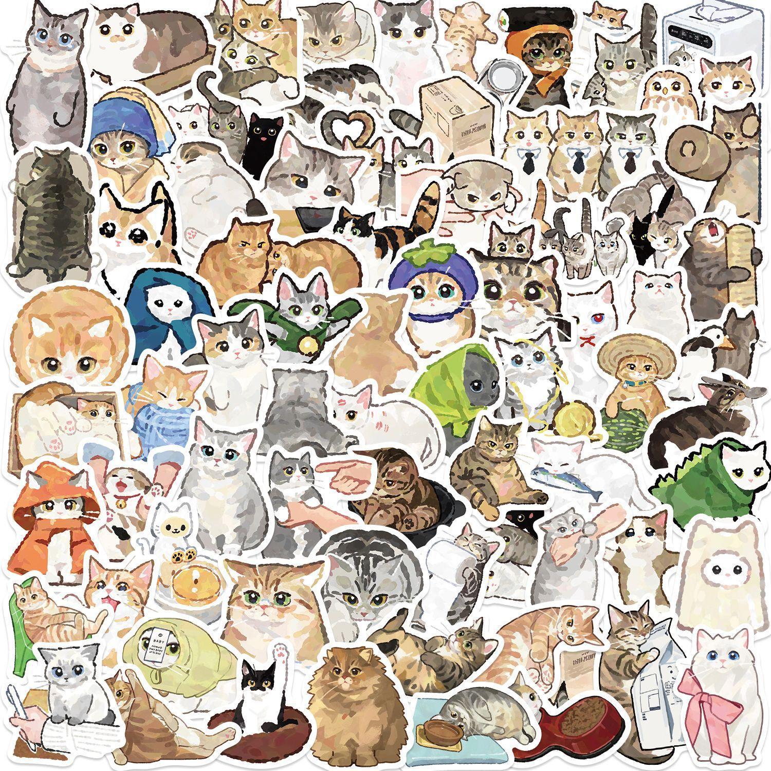 

77Pcs Cute Graffiti Cat Stickers Cartoon DIY Diary Laptop Luggage Cup Decor Decal Kawaii Journal Stickers Scrapbooking Kid Gift