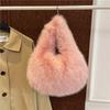 Luxury Soft Plush Half Moon Bag Faux Fur Fluffy Lady Handbags Female Winter Purse Party Clutch Bag Casual Tote Bag