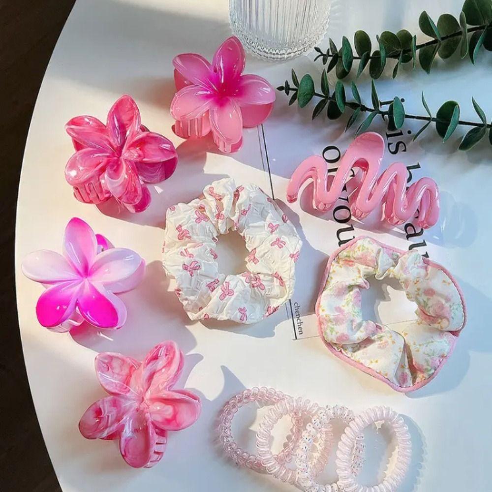 11pcs/Set Plumeria Hawaiian Hair Clamps Set Elastic Ponytail Holder New Hair Rope  Hair Styling