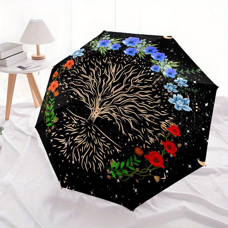 Starry Night Tree of Life Wall Art DecorUmbrella, Portable 3-Fold Compact Umbrella for Men & Women Gift