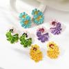 Chic European Style Enamel Drop Oil Floral And Leaf Earrings For Women