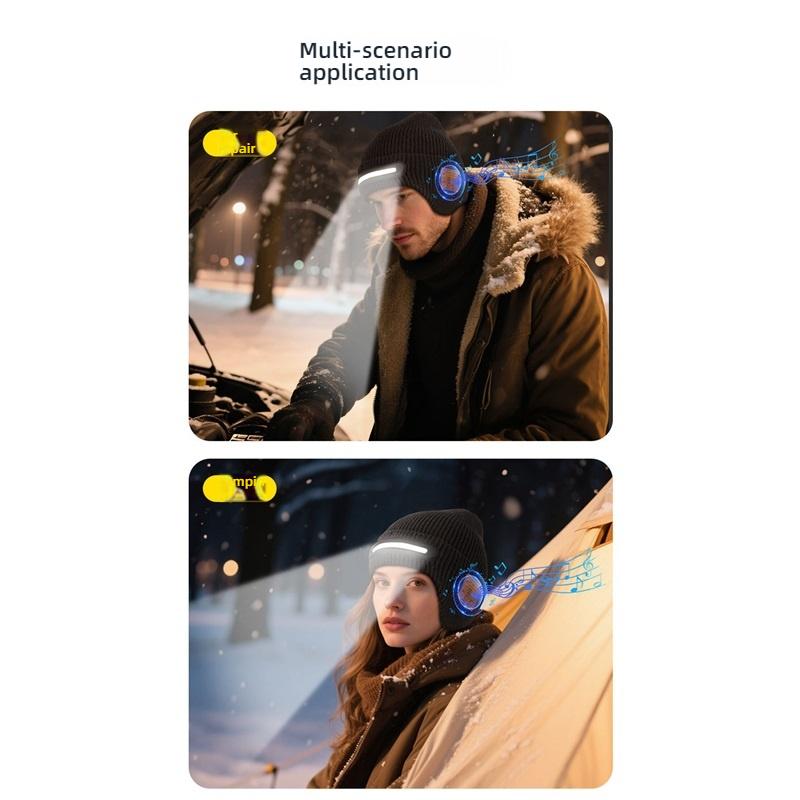 Wireless Bluetooth 5.4 Music Beanie Hat with Reflective Stripe, Waterproof Noise Reduction Stereo Headphones for Outdoor Sports