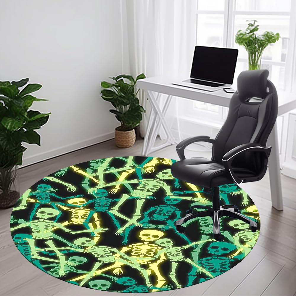 1pc SkeleFun HalloweenParty Office Round Area Rug, Indoor Mat Suitable ForOffice, Under Office Chairs Bedroom Living Room Home Decor, Room Decot139