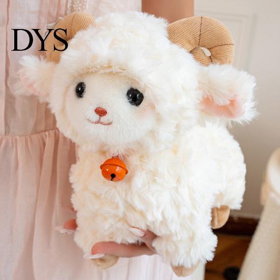 Stuffed Toy with Bells Cute Sheep Plush Doll Bell, Soft Animal Stable Standing Fluffy Croissant Figurine Toy, Curly Fabric Embroidery Details