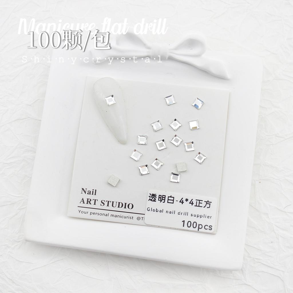 Nail Art White Flat Bottom Special-Shaped Diamond Size Mini Water Drop Love Square Transparent Diamond Jewelry White Rectangular Diamond