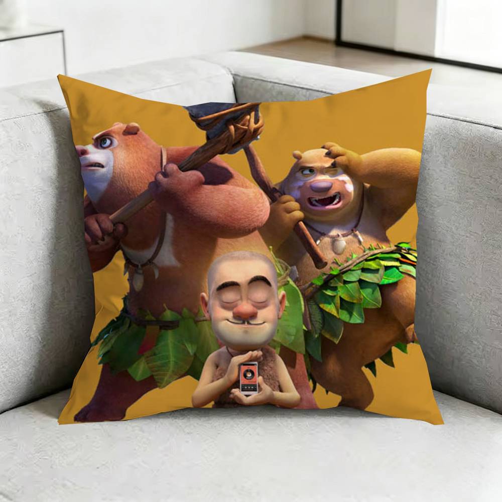 Boonie BBears Cartoon Pillow Case Square DoubleSided Sofa Cushion Cover Bedroom Bedside Pillow Gift
