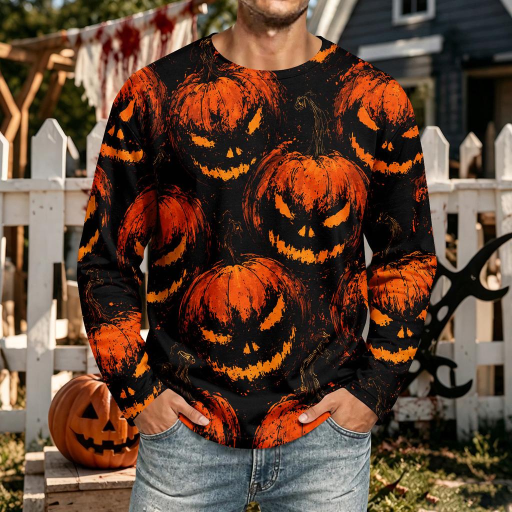 Men's Halloween Long Sleeve Neck T-Shirt Casual Comfortable