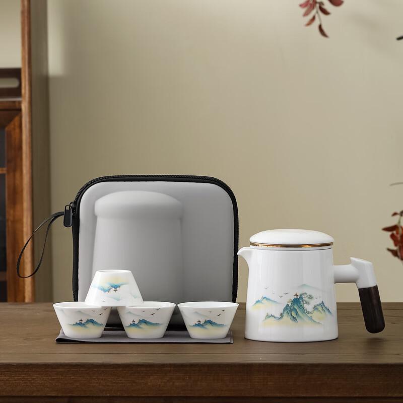 Zhentao Jade-Like Travel Gongfu Tea Set (1 Pot, 4 Cups)