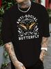 European Size Men'S Casual Crew Neck T-Shirt, Unsociable Butterfly Print, Short Sleeve, Regular Fit, Breathable Knit Fabric, Summer Fashion Top