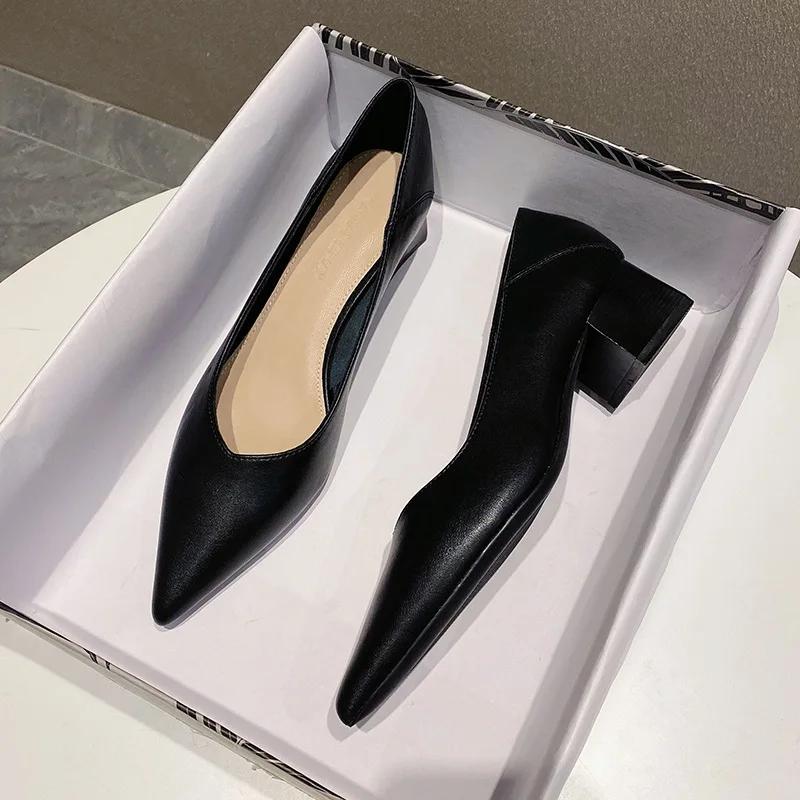 

Модные элегантные женские туфли на каблуке 2024 года, летние туфли на толстом каблуке с острым носком, туфли на высоком каблуке, одинарные туфли, роскошные дизайнерские туфли на каблуках для танцев 40 чёрный