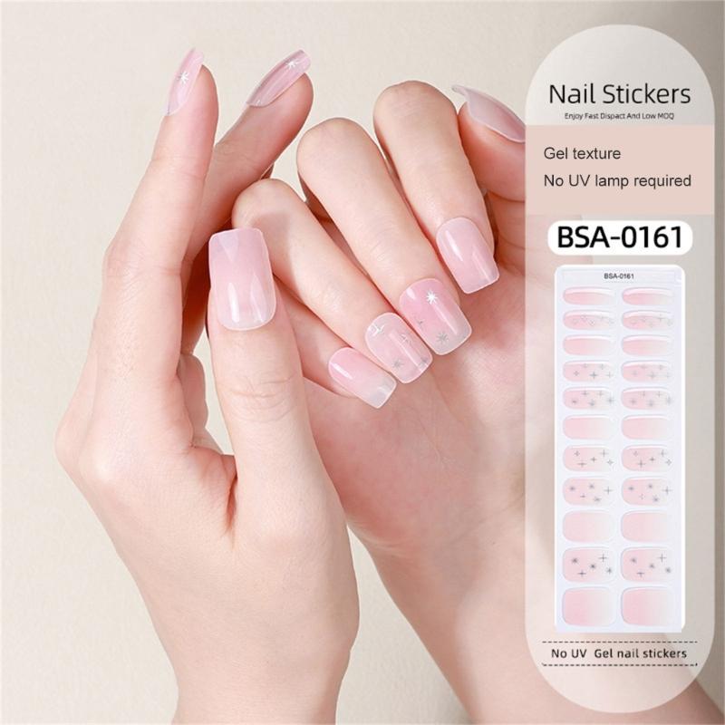 Gel Nail Stickers Full Cover Self Adhesive French Nail Strips Christmas Style Nail Wraps for DIY Manicure Home or Salon