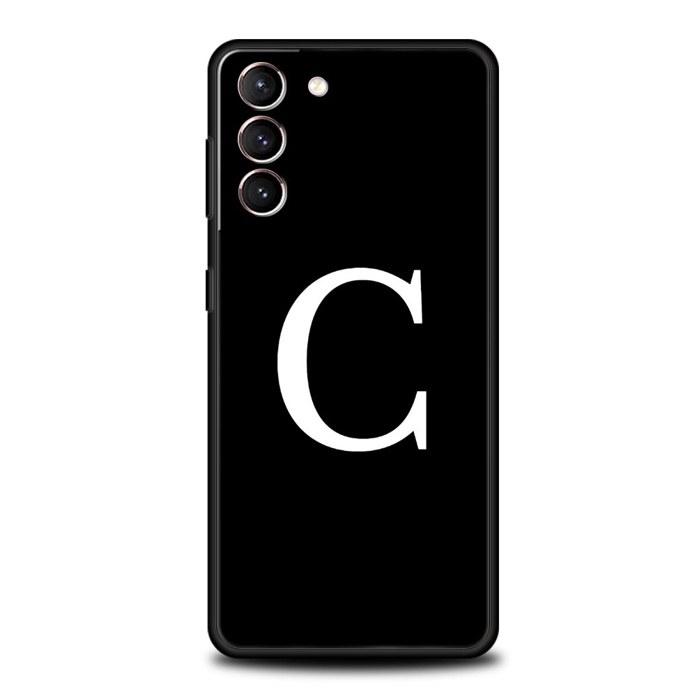 Initial Letter A Z Phone Case For Samsung Galaxy S26 Ultra S25 Plus S24 FE S23 S22 5G S21 S20 Cover Black Soft