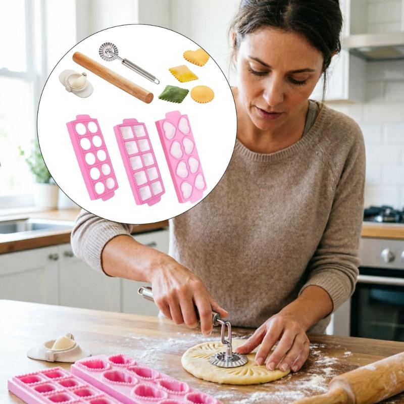 Kitchen Dough Forming Group With Flexible Press Parts, 6 Hand Use Set for Home Cooking, Form Balance, Trim Guidance and Even