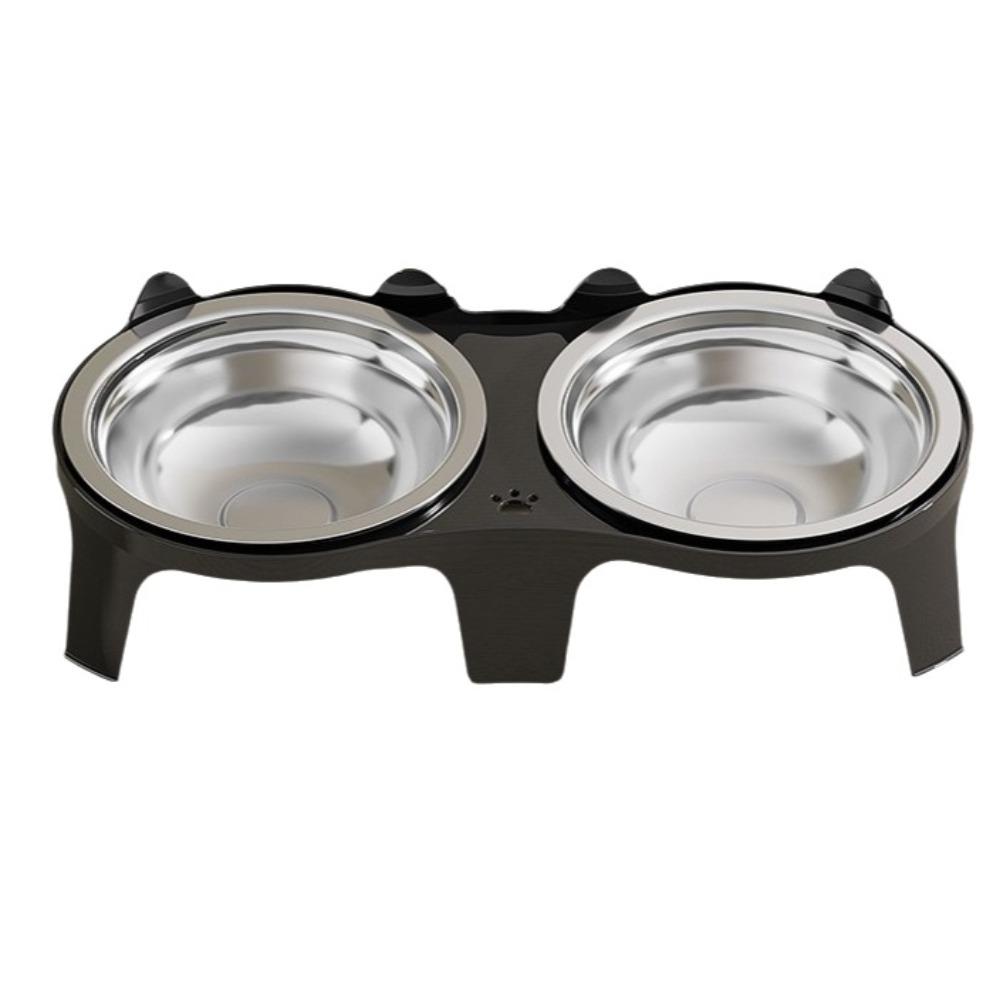 

Stainless Steel Pet Double Feeder Bowl Large Capacity Anti-Tip Dog Food Bowl Non-Skid Base No Spill Elevated Pet Bowl Multi-Pet чёрный