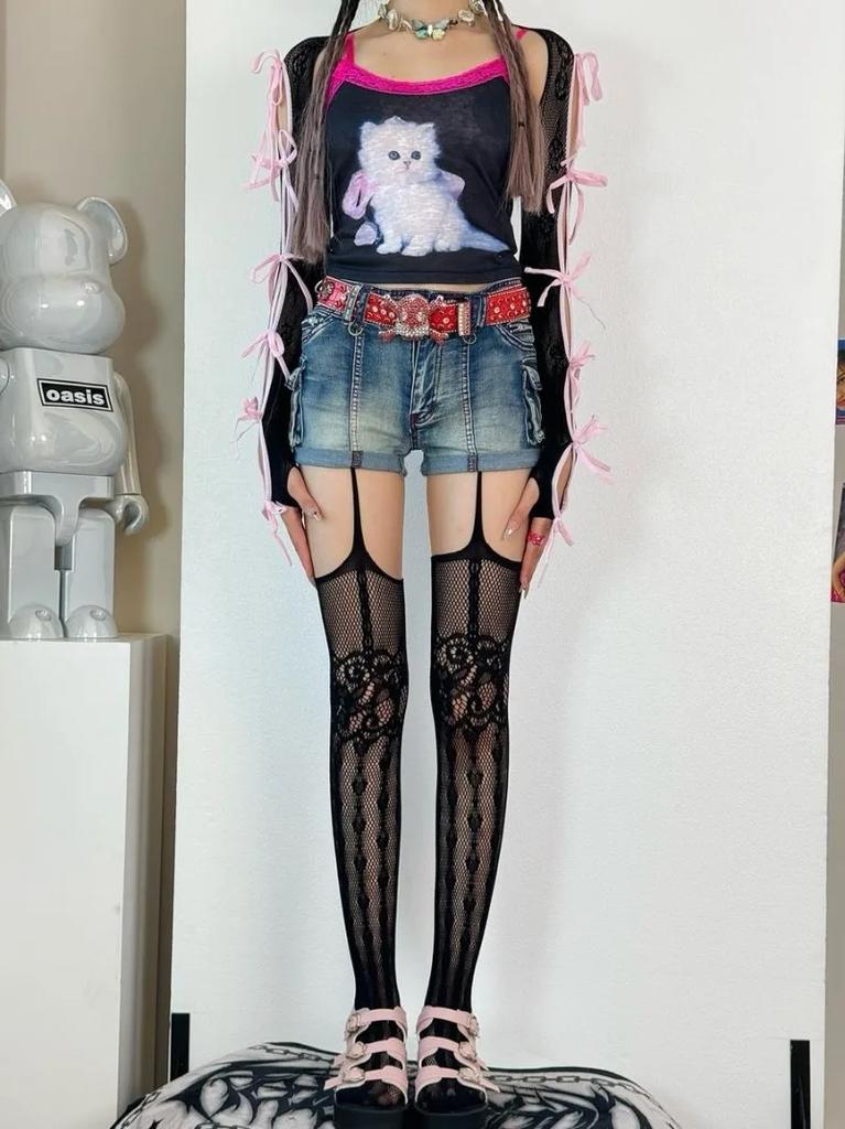 Sexy Women Garter Hollow Stockings Women Lace Jacquard Long Fishnet Stockings Stockings Flower Pantyhose Leggings Tights