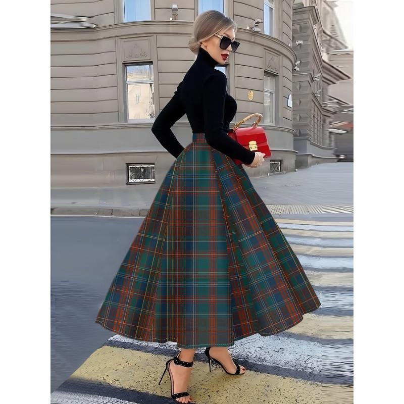 Women's High Waist A Line Midi Skirt for Summer Vacation Casual Office Wear Trendy Pleated Flowy Skirt Elastic Waist Solid