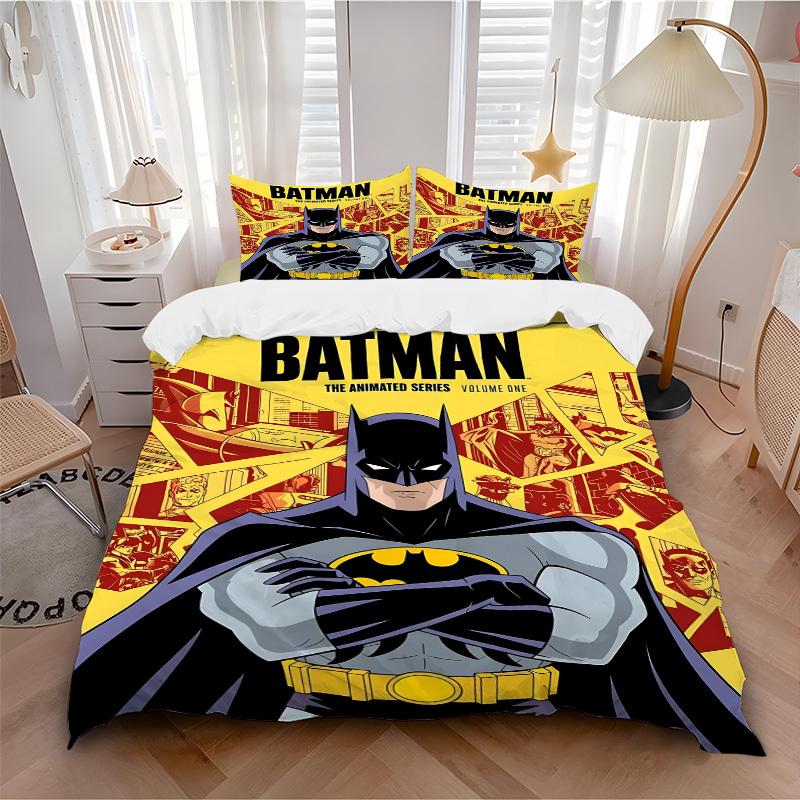 3pcs Batman Animated Series Bedding Set, Soft Polyester Duvet Cover and Pillowcases Machine Washable Seasons all suitable & Guest Room Decor259