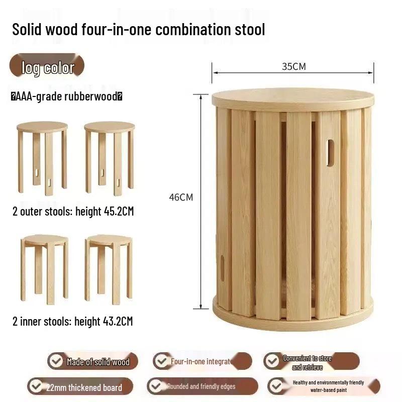 Sgabello Impilabile in Legno Massiccio con Ruote – Design Sei-in-Uno per Facile Conservazione e Uso Domestico