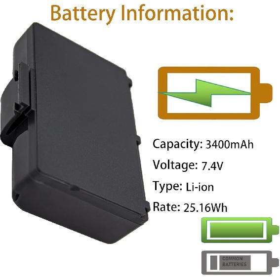 ZQ620 ZQ520 Printer Battery for QLN320 QLN220 ZQ510 ZQ521 QLN220HC ZR628 ZR638 ZR658 ZR668 ZQ610 ZQ500 ZQ510 QLN320HC 7.4V 3400 mAh