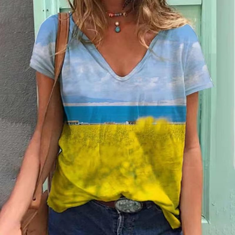 Женская футболка с принтом летних цветов Футболка больших размеров Женская одежда — фото 9