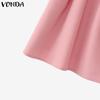 VONDA Women Girls Summer Square Collar Short Sleeve Buttons Casual Ruffled Blouse