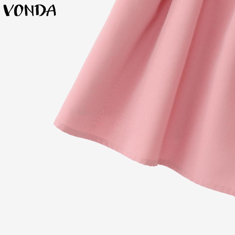 VONDA Women Girls Summer Square Collar Short Sleeve Buttons Casual Ruffled Blouse