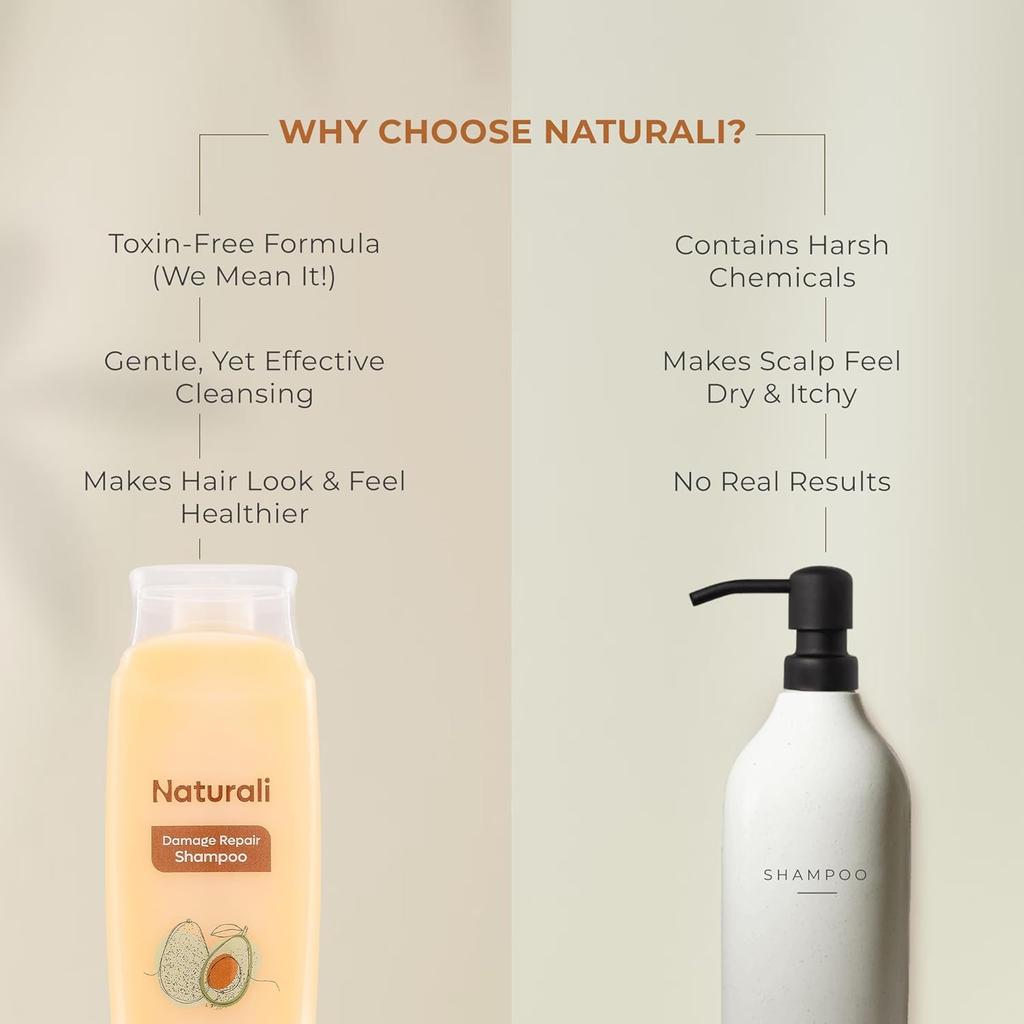 Naturali Damage Repair Shampoo For Dry Frizzy Hair Sulphate Free Shine Boosting Hydrating Care Paraben Free 200 ml