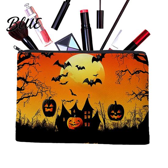 Odolný plátěný držák na psací potřeby Halloweenská úložná taška s potiskem dýně a ducha Odolná kompaktní na malé předměty Velkokapacitní kosmetická taštička,